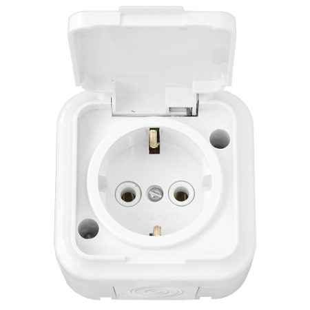 Розетка 1-местная Bylectrica ПРАЛЕСКА АКВА РА16-297, 16 А, 250 В, с заземлением, накладная, белый, IP54