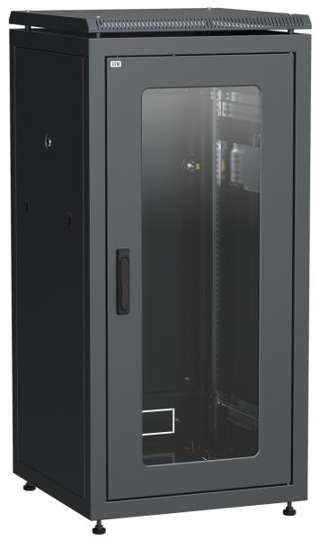 Шкаф сетевой напольный 19" ITK LINEA E, 24U, 600х800 мм, стеклянная дверь, черный