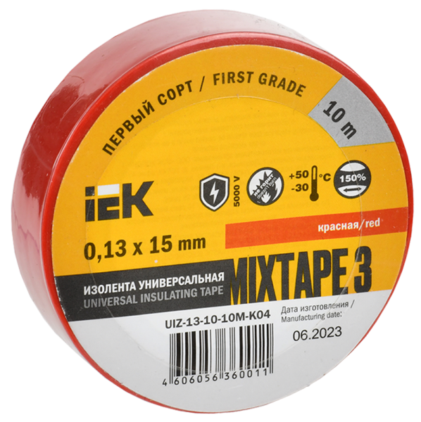 Изолента MIXTAPE3 0.13х15мм 5кВ красная 10м (-30..+50С) IEK