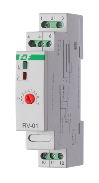Реле времени задержка включения RV-01 230В АС 16А (диапазоны 1-12/10-120/100-1200сек.) 1SPDT F&F