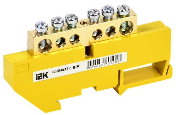 Шина PE "земля" ШНИ-8х12-6-Д-Ж 125А 6хМ4 на DIN-изоляторе желтый IEK