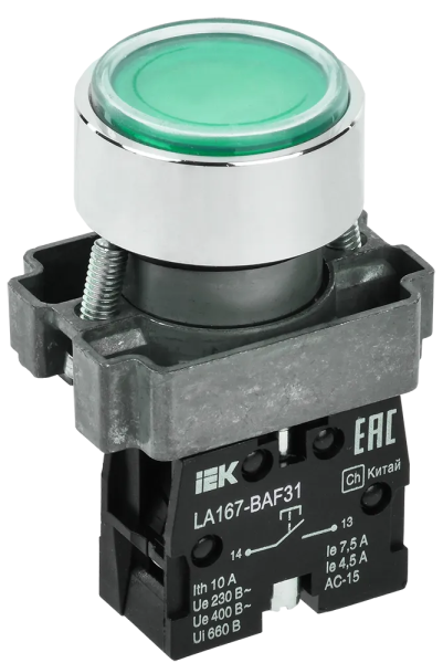 Кнопка IEK LA167-BAF31, 1NO, зеленая, IP65