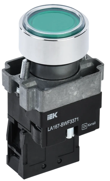 Кнопка IEK LA167-BWF3371 RC с подсветкой 240 В, 1NO, зеленая, IP65 — фото, характеристики