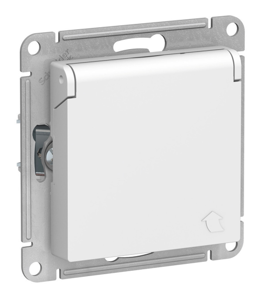 Розетка 1-местная AtlasDesign, 16 А, с заземлением, шторки, крышка, белый