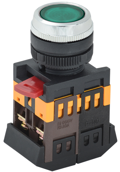 Кнопка управления GENERICA ABLFS-22, 1NO+1NC, зеленый,  Ø22 мм, подсветка неон 240 В, IP40