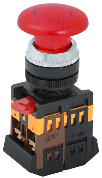 Кнопка управления "Грибок" AELA-22 1NC+1NO красная без фиксации (подсветка) d22мм IP40 GENERICA