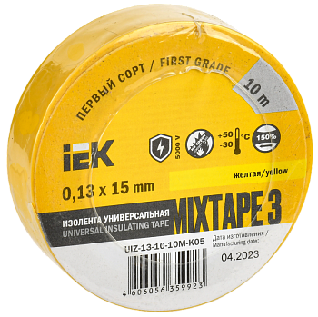 Изолента MIXTAPE3 0.13х15мм 5кВ желтая 10м (-30..+50С) IEK