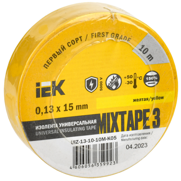 Изолента MIXTAPE3 0.13х15мм 5кВ желтая 10м (-30..+50С) IEK