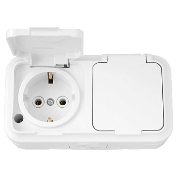 Розетка 2-местная ПРАЛЕСКА АКВА РА16-303 16А 2Р+РЕ 250V накладная белый IP54 Bylectrica