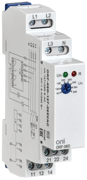 Реле контроля фаз ORF-08D 3L 8А Uконтр=127-265VAC 2SPDT автоматическое ONI