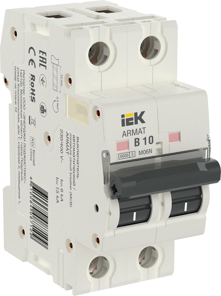 Автоматический выключатель M06N 2P B 10А 6кА ARMAT IEK