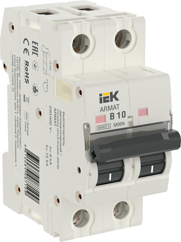 Автоматический выключатель M06N 2P B 10А 6кА ARMAT IEK