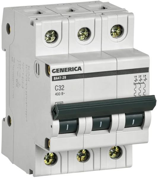 Автоматический выключатель ВА47-29 3Р 32А 4.5кА С GENERICA