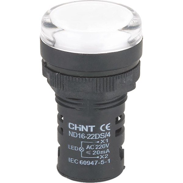 Лампа светосигнальная ND16-22DS/4 230V AC/DC d22мм белый IP40 CHINT