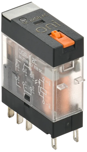 Реле промежуточное промышленное OGR-1-2C 2SPDT 8А Uупр=230VAC индикация и кнопка "тест" ONI