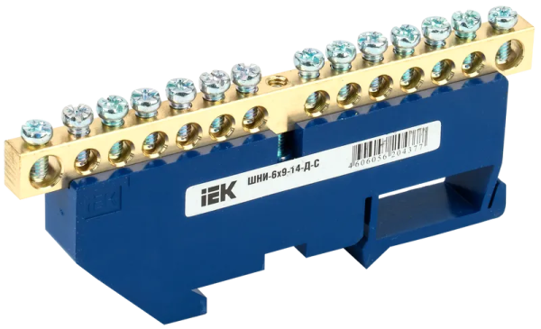 Шина N "ноль" ШНИ-6х9-14-Д-С 100А 14хМ4 на DIN-изоляторе синий IEK