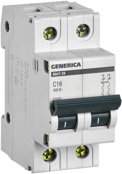 Автоматический выключатель ВА47-29 2Р 16А 4.5кА С GENERICA