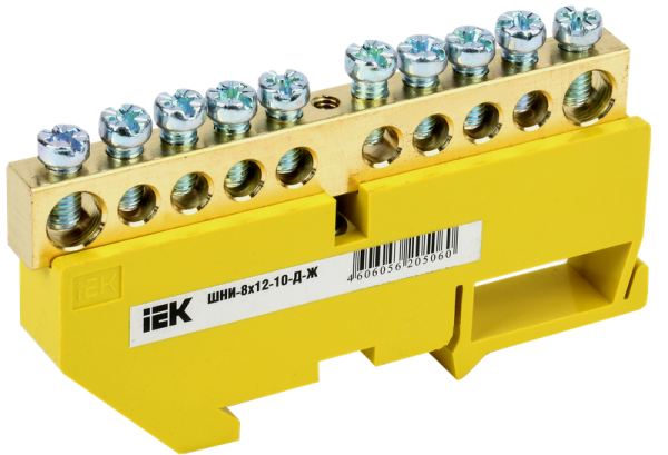 Шина PE "земля" ШНИ-8х12-10-Д-Ж 125А 10хМ4 на DIN-изоляторе желтый IEK