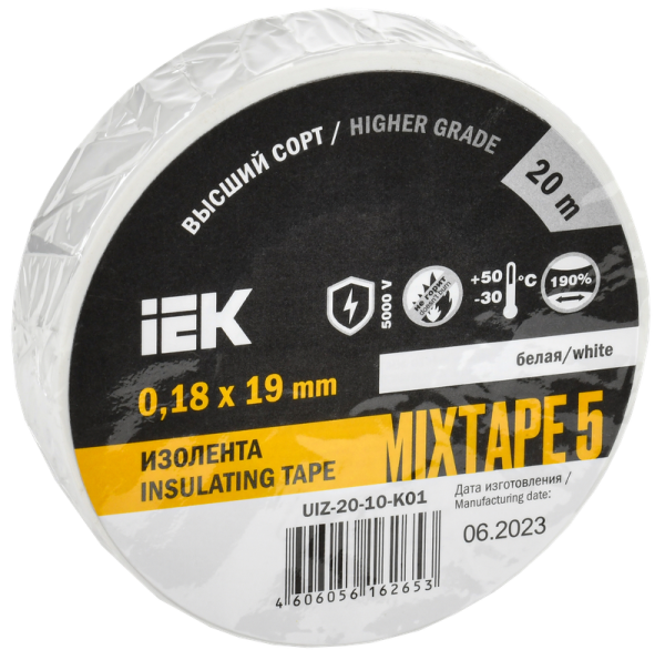 Изолента MIXTAPE5 0.18х19мм 5кВ белая 20м (-30..+50С) IEK