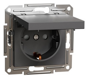 Розетка с заземлением Schneider Electric Asfora, 16 А, с крышкой, антрацит