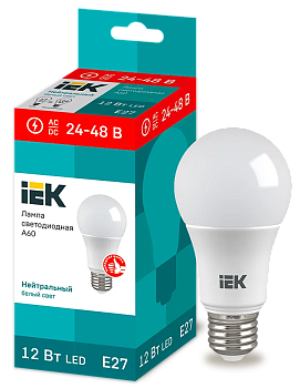 Лампа светодиодная низковольтная IEK A60, 12 Вт, 24-48 В, 4000 К, E27