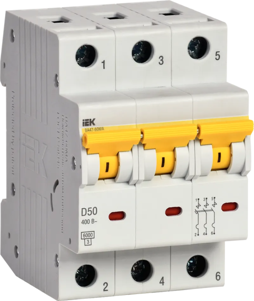 Автоматический выключатель ВА47-60МА 3P 50А 6кА D без теплового расцепителя IEK