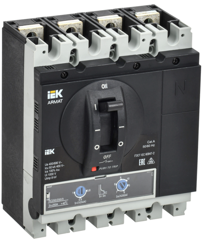 Автоматический выключатель cиловой ARMAT 4P 250А 50кА 690АС габарит G расцепитель ТМ рег. IEK