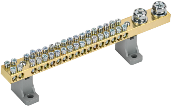 Шина N "ноль" ШНИ-10х18-36-L2-С 200А 2хМ6 36хМ5 на двух угловых изоляторах серый IEK